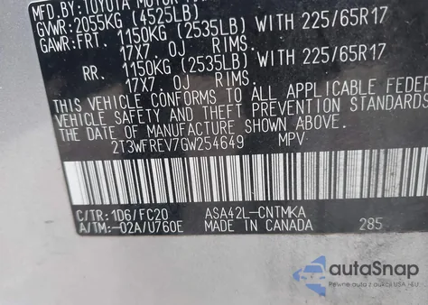 2016 Toyota Rav4 Xle z USA, uszkodzony, nr VIN 2T3WFREV7GW254649